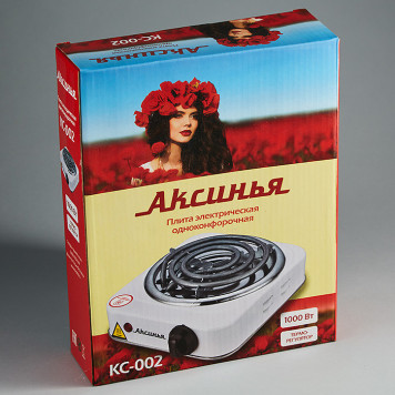 Эл. плита "АКСИНЬЯ" КС-002 спираль одноконфорочная белая (12): 1000 Вт (РОССИЯ)__Короб-1
